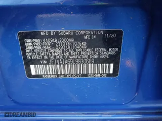 2020 Subaru WRX with VIN JF1VA1A69L9830669, listed as a IAAI auction lot 41193227 with 35,020 mi miles. Bid and sale history available at carsss.com. Image 9.