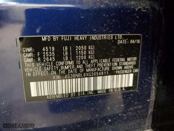 2016 Subaru Legacy 2.5i Limited with VIN 4S3BNBL6XG3054811, listed as a Copart auction lot 88764565 with 80536 miles and Salvage Title. Bid and sale history available at carsss.com. Image 13.