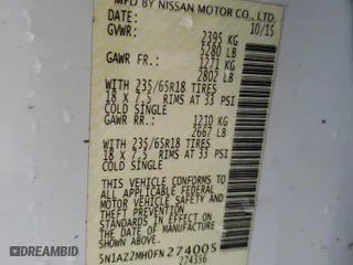 2015 Nissan Murano SL with VIN 5N1AZ2MH0FN274005, listed as a Copart auction lot 43958275 with 113,241 mi miles and Salvage Title. Bid and sale history available at carsss.com. Image 13.