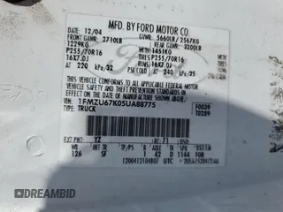 2005 Ford Explorer Sport Trac XLS z VIN 1FMZU67K05UA88775, wystawiony jako Copart lot #57905085 z przebiegiem 303 258 mil mil oraz Szkoda całkowita • Salvage title. Historia ofert i sprzedaży dostępna na DreamBid. Obrazek 12.