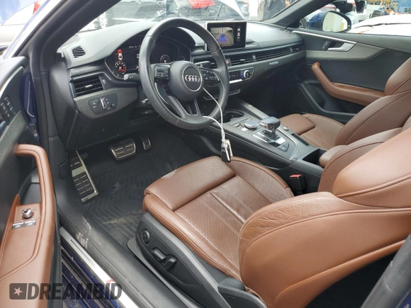 2018 Audi A5 Premium Plus with VIN WAUTNAF5XJA135051, listed as a Copart auction lot 55490655 with 28,152 mi miles and Salvage Title. Bid and sale history available at DreamBid. Image 8.