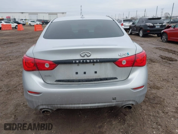 2014 Infiniti Q50 Hybrid Sport with VIN JN1AV7AR3EM703431, listed as a IAAI auction lot 41710414 with 213,611 mi miles. Bid and sale history available at carsss.com. Image 16.