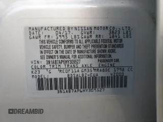 2017 Nissan Sentra S with VIN 3N1AB7AP6HY309527, listed as a Copart auction lot 54578715 with 52,341 mi miles and Salvage Title. Bid and sale history available at DreamBid. Image 12.
