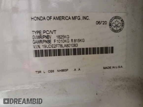 2020 Acura ILX Premium with VIN 19UDE2F78LA801083, listed as a Copart auction lot 41884424 with 83,478 mi miles and Salvage title. Bid and sale history available at DreamBid. Image 13.