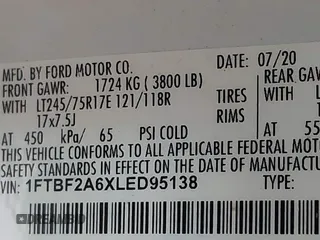 2020 Ford F-250 XL with VIN 1FTBF2A6XLED95138, listed as a IAAI auction lot 41315164 with 160,870 mi miles and . Bid and sale history available at DreamBid. Image 9.