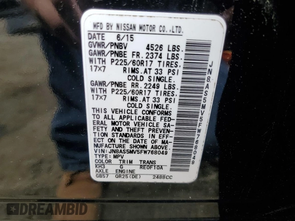 2015 Nissan Rogue S z VIN JN8AS5MV5FW768049, wystawiony jako Copart lot #58353925 z przebiegiem 95 332 mil mil oraz Szkoda całkowita • Salvage title. Historia ofert i sprzedaży dostępna na DreamBid. Obrazek 13.