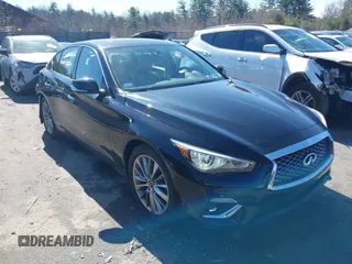 2023 Infiniti Q50 Luxe with VIN JN1EV7BR7PM541712, listed as a IAAI auction lot 41942433 with 8,512 mi miles and . Bid and sale history available at DreamBid. Image 1.