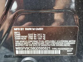 2016 BMW M5 z VIN WBSFV9C58GD595621, wystawiony jako Copart lot #54218185 z przebiegiem Nie podano mil oraz Czysty tytuł • Clean title. Historia ofert i sprzedaży dostępna na DreamBid. Obrazek 13.