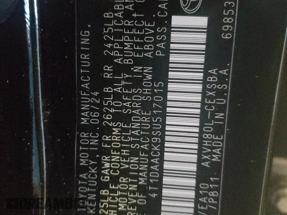 2025 Toyota Camry LE with VIN 4T1DAACK9SU517015, listed as a Copart auction lot 48926045 with 7,797 mi miles and Salvage Title. Bid and sale history available at DreamBid. Image 14.