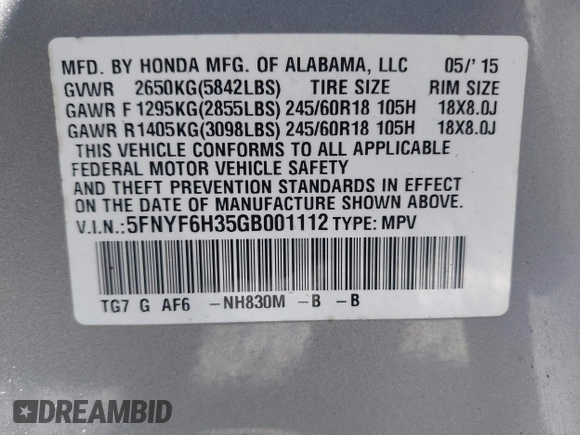 2016 Honda Pilot EX with VIN 5FNYF6H35GB001112, listed as a IAAI auction lot 42040410 with 206,424 mi miles. Bid and sale history available at carsss.com. Image 9.