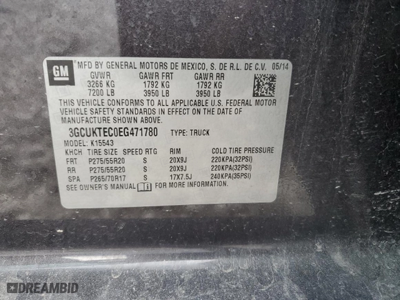 2014 Chevrolet Silverado 1500 High Country with VIN 3GCUKTEC0EG471780, listed as a Copart auction lot 38906224 with 143,591 mi miles and Salvage Title. Bid and sale history available at carsss.com. Image 13.