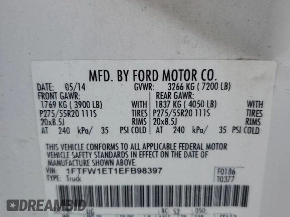 2014 Ford F-150 XL with VIN 1FTFW1ET1EFB98397, listed as a Copart auction lot 48592205 with Not Provided miles and Clean Title. Bid and sale history available at carsss.com. Image 12.