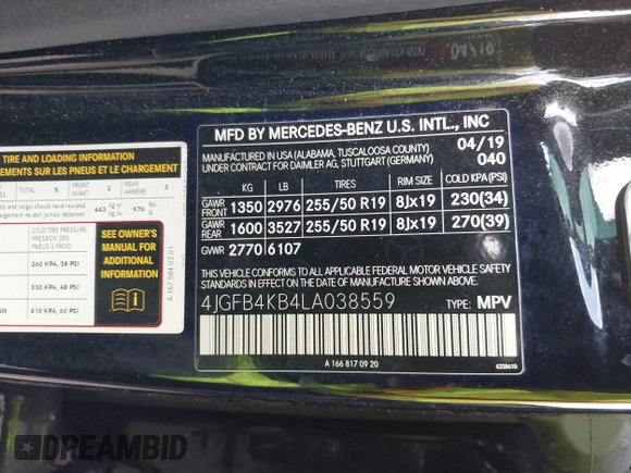 2020 Mercedes-Benz GLE 350 z VIN 4JGFB4KB4LA038559, wystawiony jako IAAI lot #42176672 z przebiegiem 46 467 mil mil oraz . Historia ofert i sprzedaży dostępna na DreamBid. Obrazek 9.