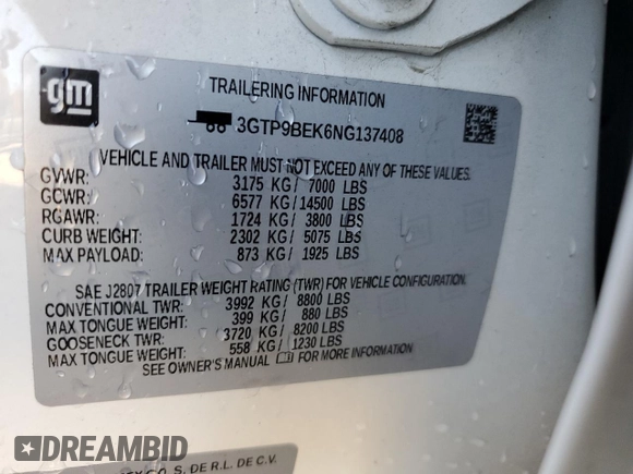 2022 GMC Sierra 1500 with VIN 3GTP9BEK6NG137408, listed as a Copart auction lot 78419954 with 41,712 mi miles and Salvage Title. Bid and sale history available at DreamBid. Image 13.