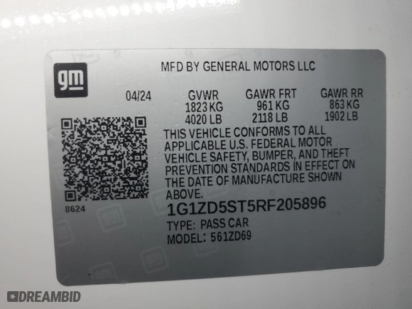 2024 Chevrolet Malibu LT with VIN 1G1ZD5ST5RF205896, listed as a Copart auction lot 50313055 with 31,942 mi miles and Clean Title. Bid and sale history available at carsss.com. Image 12.