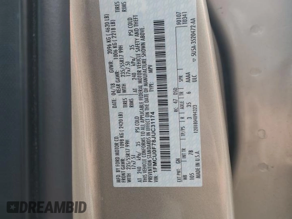 2018 Ford Escape S with VIN 1FMCU0F78JUC31174, listed as a Copart auction lot 56545845 with 91,206 mi miles and Salvage title. Bid and sale history available at DreamBid. Image 13.