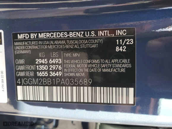 2023 Mercedes-Benz EQE with VIN 4JGGM2BB1PA035689, listed as a Copart auction lot 83877464 with 13,044 mi miles and Salvage Title. Bid and sale history available at carsss.com. Image 12.