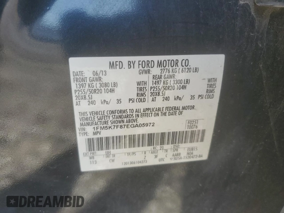 2014 Ford Explorer Limited with VIN 1FM5K7F87EGA05972, listed as a Copart auction lot 49429925 with 246,508 mi miles and Salvage Title. Bid and sale history available at carsss.com. Image 13.