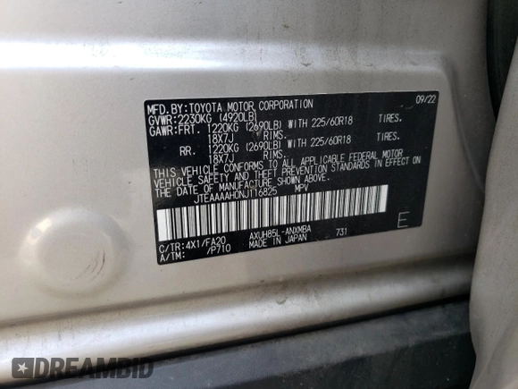 2022 Toyota Venza LE with VIN JTEAAAAH0NJ116825, listed as a Copart auction lot 65252164 with 30,098 mi miles and Salvage Title. Bid and sale history available at carsss.com. Image 15.