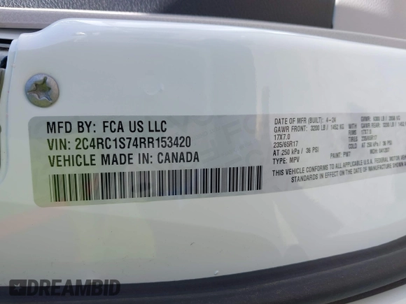 2024 Chrysler Pacifica Hybrid Select with VIN 2C4RC1S74RR153420, listed as a IAAI auction lot 42368593 with 19,829 mi miles and . Bid and sale history available at DreamBid. Image 9.