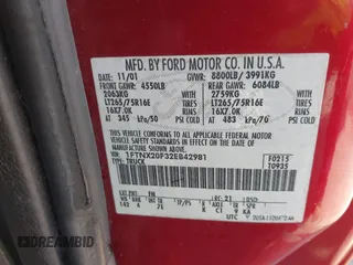 2002 Ford F-250 XL with VIN 1FTNX20F32EB42981, listed as a IAAI auction lot 42585853 with 244,297 mi miles and . Bid and sale history available at DreamBid. Image 9.