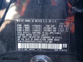2019 Honda HR-V LX with VIN 3CZRU6H3XKG732660, listed as a Copart auction lot 52476615 with 284,189 mi miles and Clean Title. Bid and sale history available at carsss.com. Image 13.