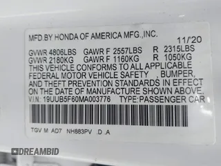 2021 Acura TLX w/Advance Package with VIN 19UUB5F60MA003776, listed as a IAAI auction lot 40692832 with 35,045 mi miles. Bid and sale history available at carsss.com. Image 9.