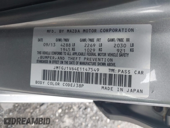 2014 Mazda 6 i Touring with VIN JM1GJ1V64E1147549, listed as a IAAI auction lot 42041025 with 124,400 mi miles and . Bid and sale history available at DreamBid. Image 9.
