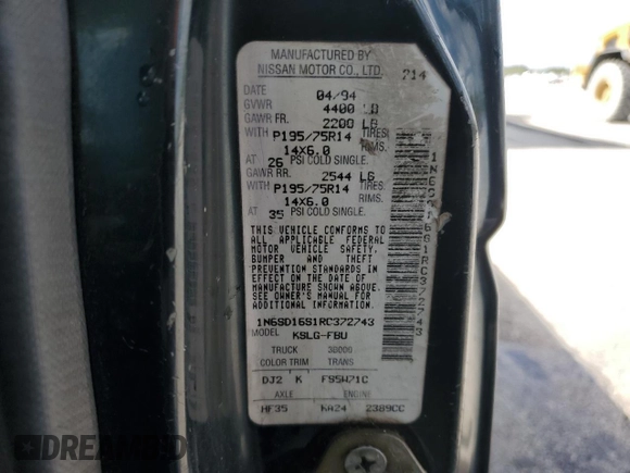 1994 Nissan Frontier XE z VIN 1N6SD16S1RC372743, wystawiony jako Copart lot #54486495 z przebiegiem 206 951 mil mil oraz Szkoda całkowita • Salvage title. Historia ofert i sprzedaży dostępna na DreamBid. Obrazek 12.