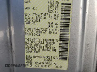 2015 Nissan NV SV with VIN 1N6AF0KY7FN801555, listed as a Copart auction lot 85541884 with 105,056 mi miles and Salvage Title. Bid and sale history available at carsss.com. Image 14.