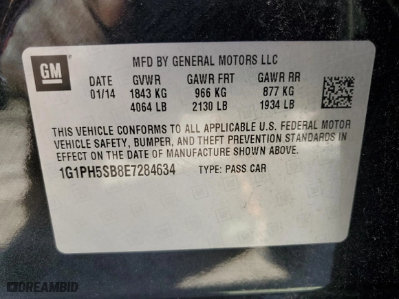 2014 Chevrolet Cruze ECO with VIN 1G1PH5SB8E7284634, listed as a Copart auction lot 48519125 with 90,635 mi miles and Salvage Title. Bid and sale history available at carsss.com. Image 14.