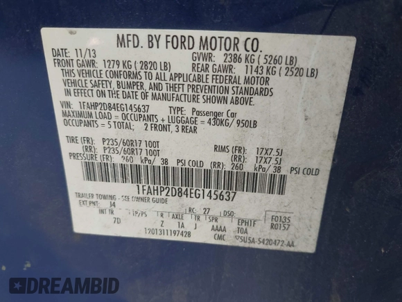 2014 Ford Taurus SE z VIN 1FAHP2D84EG145637, wystawiony jako IAAI lot #42393128 z przebiegiem 264 149 mil mil oraz . Historia ofert i sprzedaży dostępna na DreamBid. Obrazek 9.