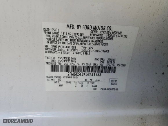 2016 Ford Flex SEL with VIN 2FMGK5C8XGBA11583, listed as a Copart auction lot 43428455 with 145,449 mi miles and Salvage Title. Bid and sale history available at carsss.com. Image 14.