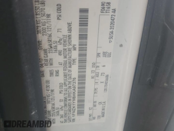 2017 Ford Transit XL z VIN 1FMZK1YM8HKA97376, wystawiony jako Copart lot #61571905 z przebiegiem Nie podano mil oraz Szkoda całkowita • Salvage title. Historia ofert i sprzedaży dostępna na DreamBid. Obrazek 13.