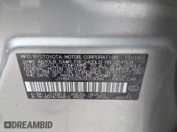 2016 Lexus IS 200t with VIN JTHBA1D23G5013084, listed as a IAAI auction lot 41669688 with 143,664 mi miles and . Bid and sale history available at DreamBid. Image 9.