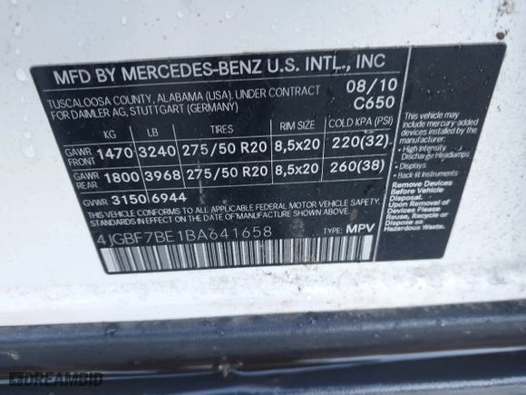 2011 Mercedes-Benz GL-Class GL 450 with VIN 4JGBF7BE1BA641658, listed as a IAAI auction lot 41756641 with 148,474 mi miles. Bid and sale history available at carsss.com. Image 9.
