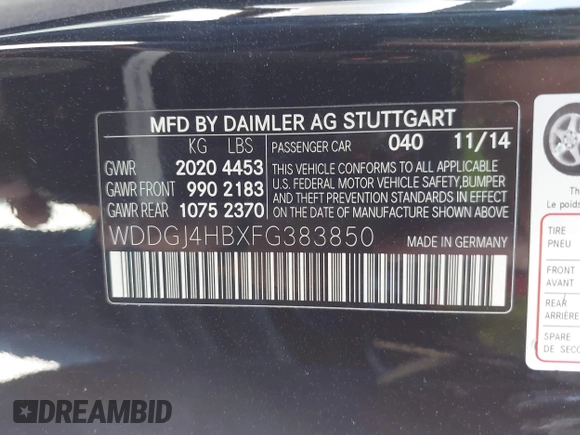 2015 Mercedes-Benz C-Class C 250 with VIN WDDGJ4HBXFG383850, listed as a IAAI auction lot 41809724 with 100,032 mi miles. Bid and sale history available at carsss.com. Image 9.