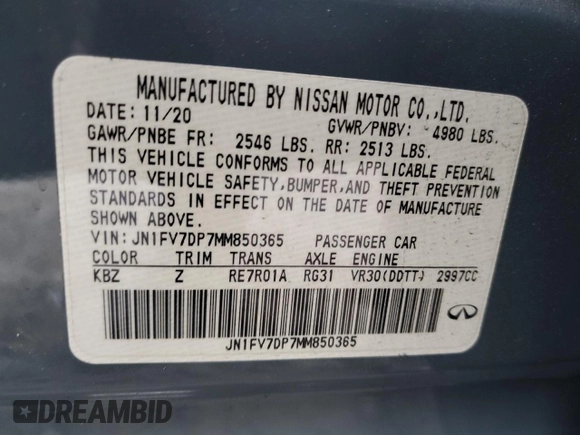2021 Infiniti Q50 Red Sport 400 with VIN JN1FV7DP7MM850365, listed as a Copart auction lot 41923735 with 71,614 mi miles and Non Repairable. Bid and sale history available at DreamBid. Image 12.
