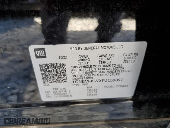 2023 Chevrolet Traverse LS with VIN 1GNEVFKWXPJ150897, listed as a Copart auction lot 73099374 with 38,565 mi miles and Salvage Title. Bid and sale history available at carsss.com. Image 13.