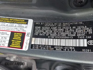 2012 Toyota Camry L with VIN 4T1BF1FK2CU594413, listed as a IAAI auction lot 42094133 with 170,694 mi miles. Bid and sale history available at carsss.com. Image 9.