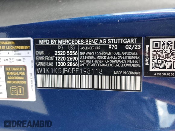 2023 Mercedes-Benz E-Class E 450 with VIN W1K1K5JB0PF198118, listed as a Copart auction lot 74024744 with 0 mi miles and Non Repairable. Bid and sale history available at carsss.com. Image 13.