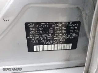 2012 Hyundai Azera with VIN KMHFH4JGXCA123949, listed as a Copart auction lot 53499005 with 184,083 mi miles and Clean Title. Bid and sale history available at carsss.com. Image 12.
