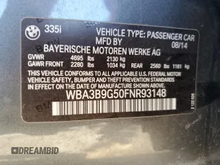 2015 BMW 3 Series 335i xDrive with VIN WBA3B9G50FNR93148, listed as a Copart auction lot 61138275 with 119,092 mi miles and Salvage title. Bid and sale history available at DreamBid. Image 12.