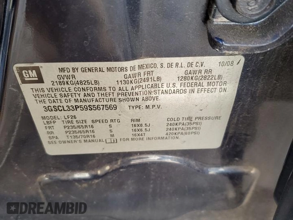 2009 Saturn VUE XE z VIN 3GSCL33P59S567569, wystawiony jako Copart lot #45925785 z przebiegiem 124 935 mil mil oraz Szkoda całkowita • Salvage title. Historia ofert i sprzedaży dostępna na DreamBid. Obrazek 16.