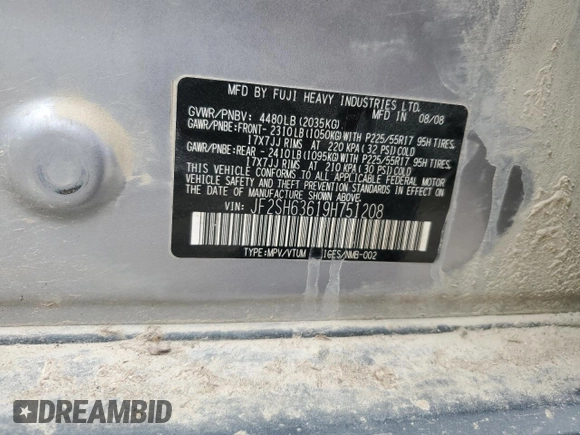 2009 Subaru Forester X with VIN JF2SH63619H751208, listed as a Copart auction lot 55813154 with 174,328 mi miles and Salvage title. Bid and sale history available at DreamBid. Image 14.