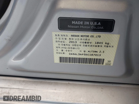 2014 Nissan Altima S with VIN 1N4AL3AP3EC187013, listed as a IAAI auction lot 42066971 with 96,567 mi miles and . Bid and sale history available at carsss.com. Image 9.