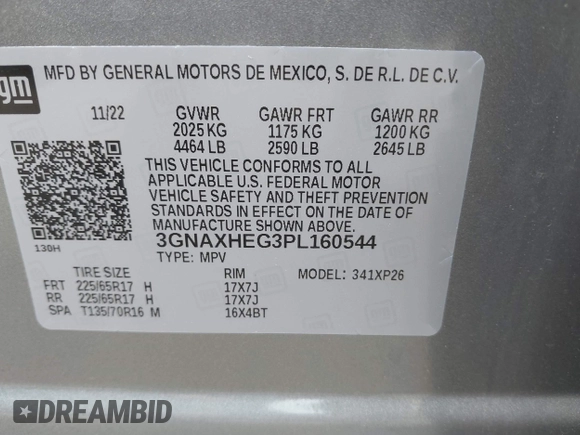 2023 Chevrolet Equinox LS with VIN 3GNAXHEG3PL160544, listed as a IAAI auction lot 42459256 with 9,349 mi miles and . Bid and sale history available at DreamBid. Image 9.