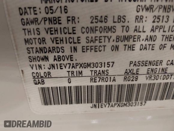 2016 Infiniti Q50 3.0t Premium with VIN JN1EV7APXGM303157, listed as a IAAI auction lot 41292630 with 108,876 mi miles. Bid and sale history available at carsss.com. Image 9.