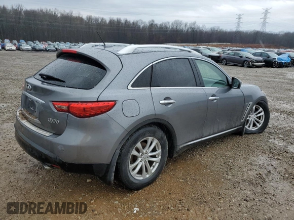 2017 Infiniti QX70 with VIN JN8CS1MW7HM410458, listed as a Copart auction lot 43272385 with 106,311 mi miles and Salvage title. Bid and sale history available at DreamBid. Image 3.