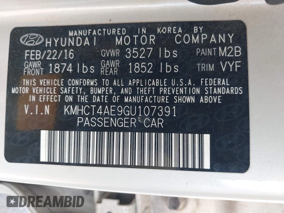 2016 Hyundai Accent SE z VIN KMHCT4AE9GU107391, wystawiony jako IAAI lot #42432983 z przebiegiem 132 260 mil mil oraz . Historia ofert i sprzedaży dostępna na DreamBid. Obrazek 9.